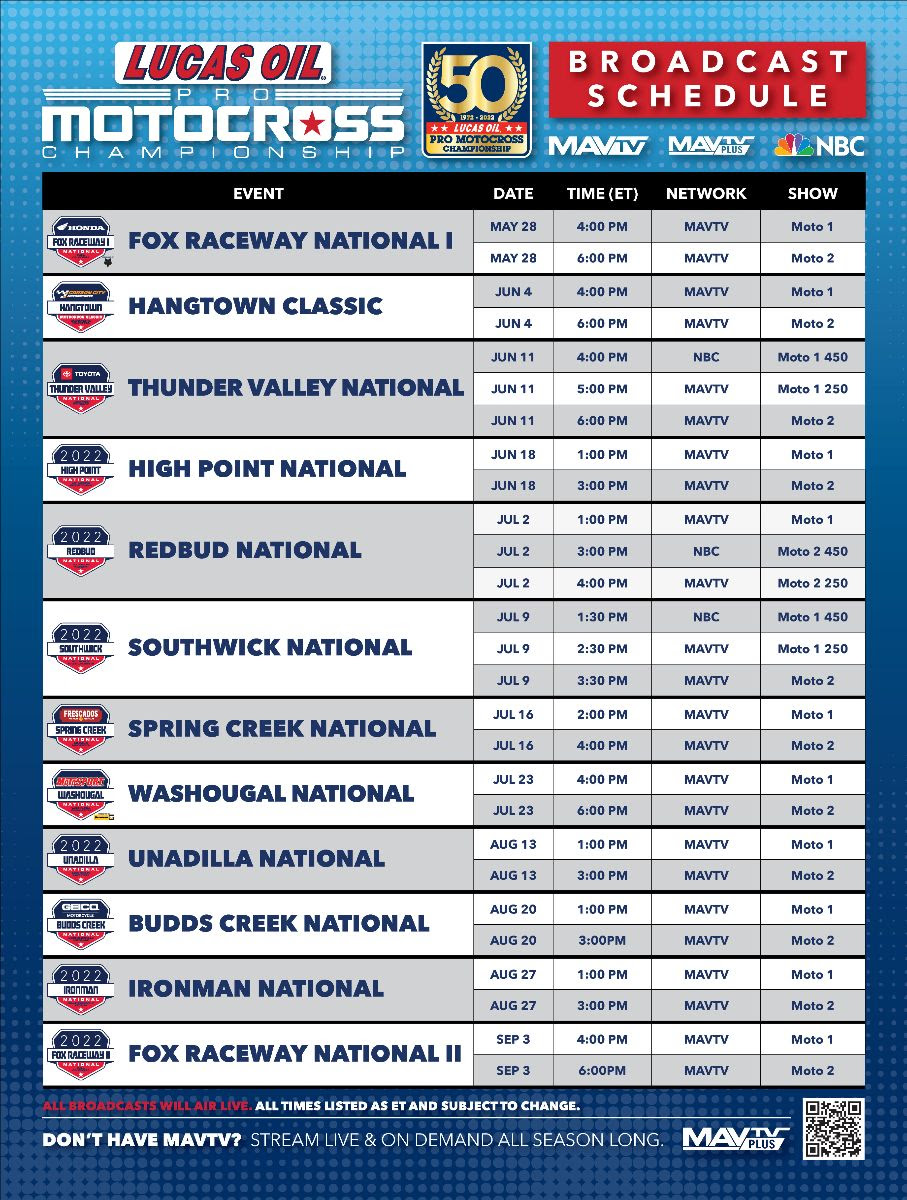 Lucas Oil Pro Motocross Championship Schedule