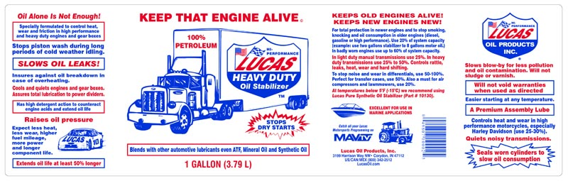 Heavy Duty Oil Stabilizer gallon label